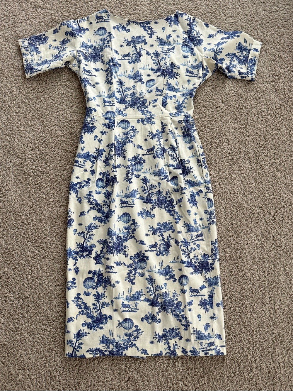 ASOS Blue Toile Print Short Sleeve Pockets A-Line Wiggle Dress Womens Size 6